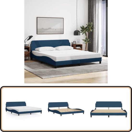 vidaXL Bedframe met hoofdeinde zonder matras 180x200 cm stof blauw