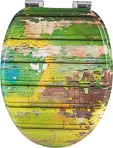 Antibacteriële toiletbril - klassiek & hygiënisch - softclose - oud hout design - 43.8x37.8 cm