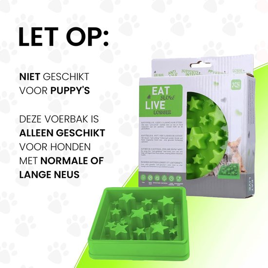 Eat Slow Live Longer Star Voerbak S – Ø 20.5 cm - Anti-schrok voerbak – Slow feeder voor honden – Anti-slip – Geschikt voor de kleinere hond - Groen
