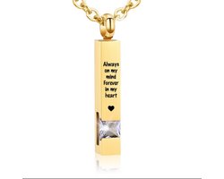 Luxe Ashanger | Met Ketting En Gravering | Always On My Mind Forever In My Heart | Assieraad | Goud Met Witte Steen | As Ketting | Gedenksieraad | Urn | Incl. As vuller