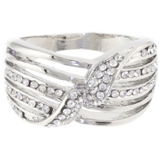 Behave - Ring Femme - Ring Classique Couleur Argent avec Pierres de Cristal Transparentes - Élégance Intemporelle - 17mm