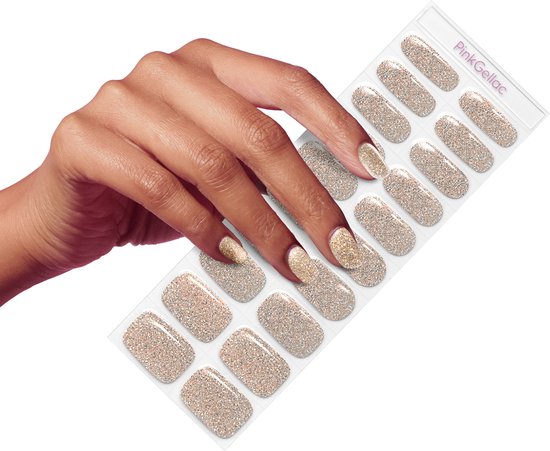 Pink Gellac UV Nagelstickers - Gellak Stickers 0016 Champagne Sparkle - Nail Art Gel Stickers voor Nagels - 20 stuks in 10 maten