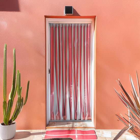 Vliegengordijn - deurgordijn - Linten - rood/grijs - 90x220 cm
