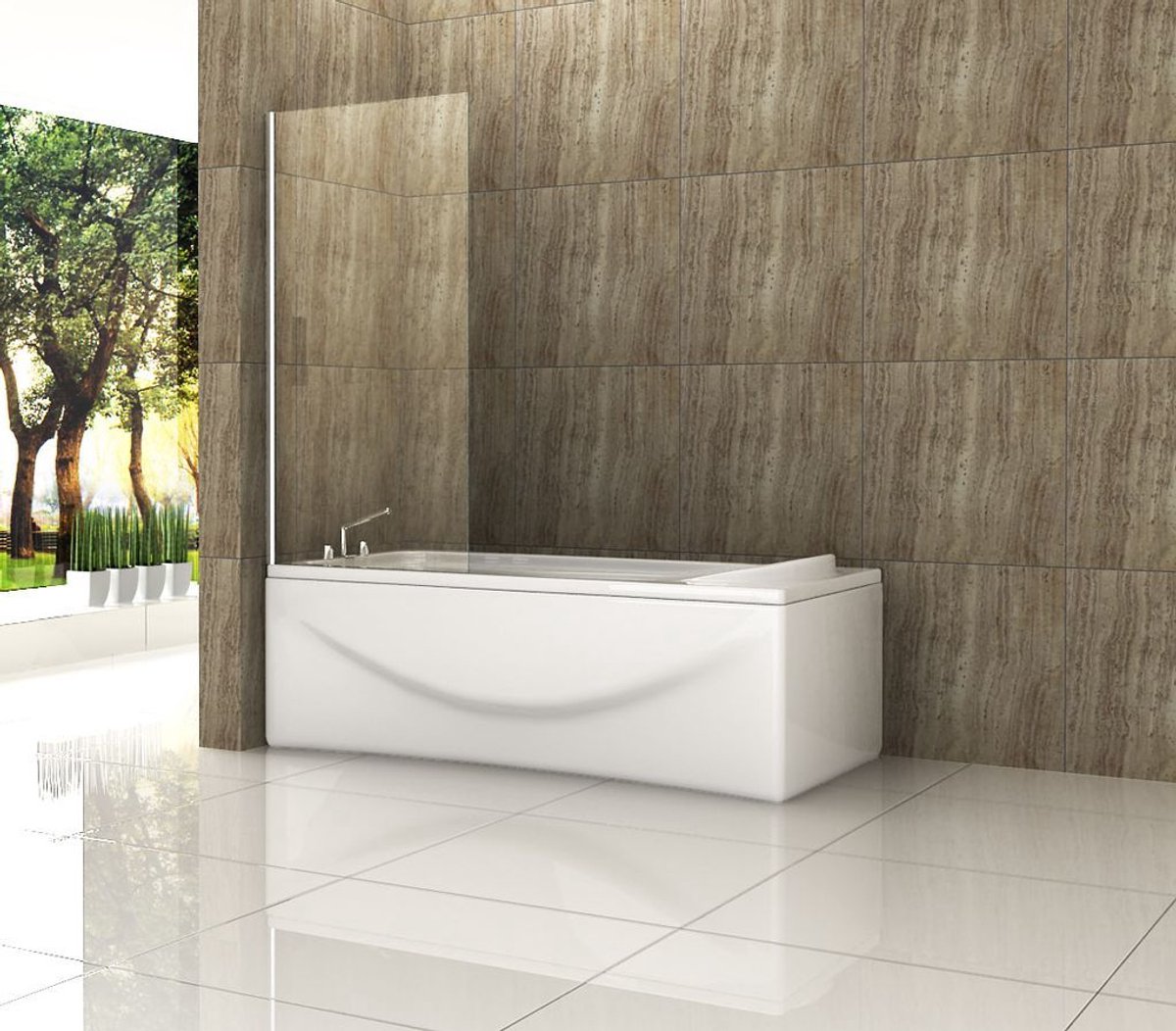 Vaste Badwand 75 x 160 cm - Extra Hoog - 6 mm Veiligheidsglas - Plaatsing Links of Rechts - Anti-kalk-coating