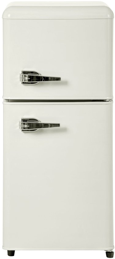 Merax Retro Mini Koelkast 60L met Vriesvak 22L, Dubbele Deur, Energieklasse E, LED-licht, Crème Wit, Compact