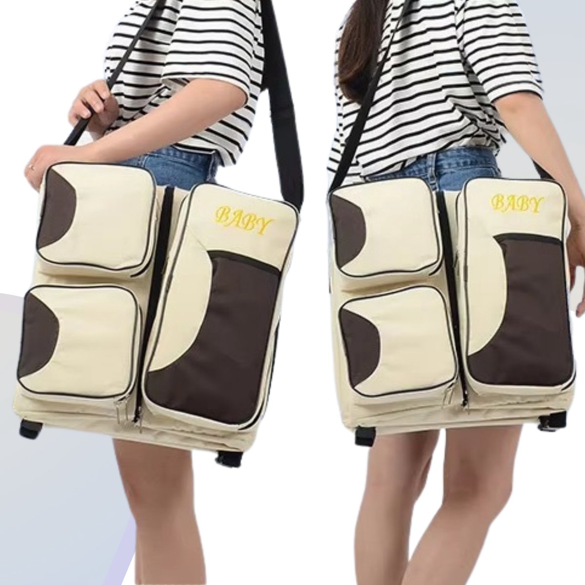 Verzorgingstas Baby - Aankleedkussen met Uitklapbaar Bed - 3 in 1 Luiertas Rugzak - Babybed - Verschoonmand - Mombag - Verschoonkussen - Luiertassen - Babyspullen - Beige - Rugzak - Rugtas - Rugzak Dames - Rugzak Meisje - Rugzakken - Verzorgingstas – foto 4