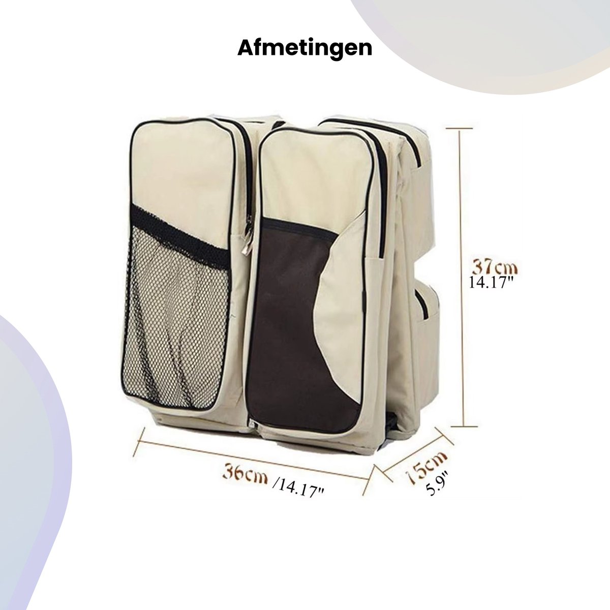 Verzorgingstas Baby - Aankleedkussen met Uitklapbaar Bed - 3 in 1 Luiertas Rugzak - Babybed - Verschoonmand - Mombag - Verschoonkussen - Luiertassen - Babyspullen - Beige - Rugzak - Rugtas - Rugzak Dames - Rugzak Meisje - Rugzakken - Verzorgingstas – foto 6