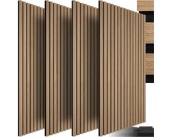 tectake® Akoestische Panelen - Set van 4 - Akoestisch Wandpaneel - 120 x 60 cm - 2,88 m² - Wandpanelen met Aanpasbare Grootte - Lattenwand van MDF en Houtfineer - Geluidsisolatie - Stijlvolle Wanddecoratie - Eenvoudige Montage - Eiken