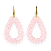 Lajetti - Roze Gala Druppel Oorbellen Dames - Stainless Steel Beaded Earrings - Glaskralen