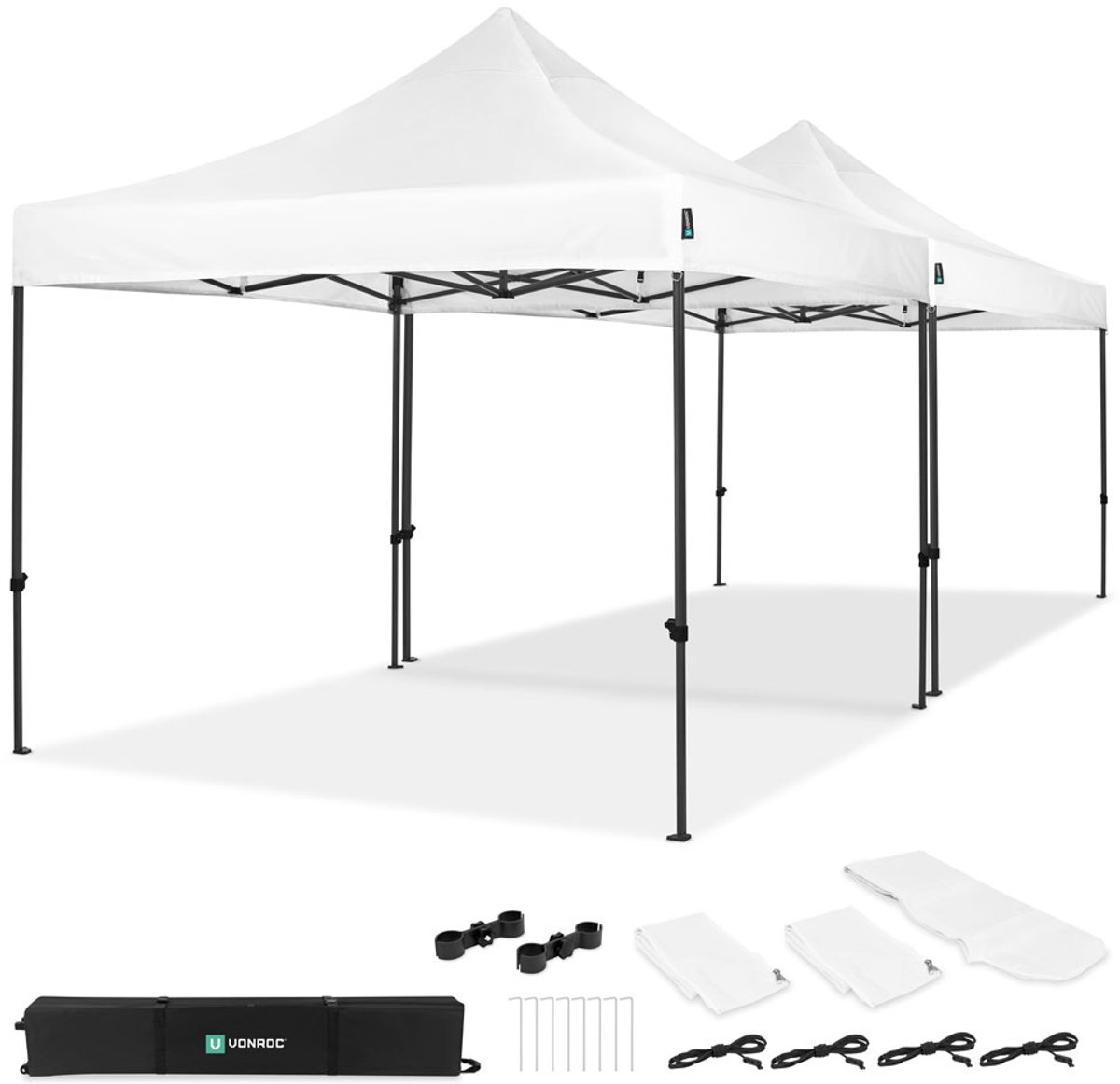 VONROC Easy-Up Partytent – 6x3 m – Premium easy-up Partytent - Set incl. 2x Tent en 1x Koppel-systeem - Modulair Ontwerp – Opvouwbaar – Waterdicht – Stalen Frame - 50+ UV Bescherming - Incl. Opbergtassen – Wit