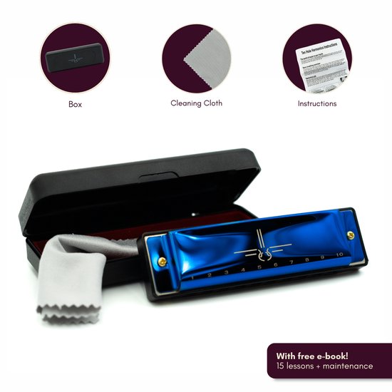 Foto: Mondharmonica c ebook 15 lessen onderhoud metallic blue mondharmonica voor volwassenen en kinderen