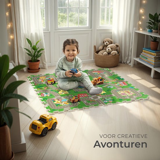 Relaxdays Traffic Play Mat, 9-Piece Puzzle Mat for Children and Babies, Traffic Mat, Foam Traffic Mat, 90 x 90 cm, Multiple Colours