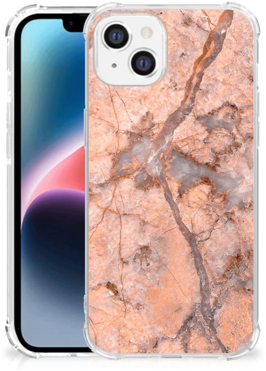 Apple iPhone 14 Plus Anti-Shock Hoesje Marmer Oranje