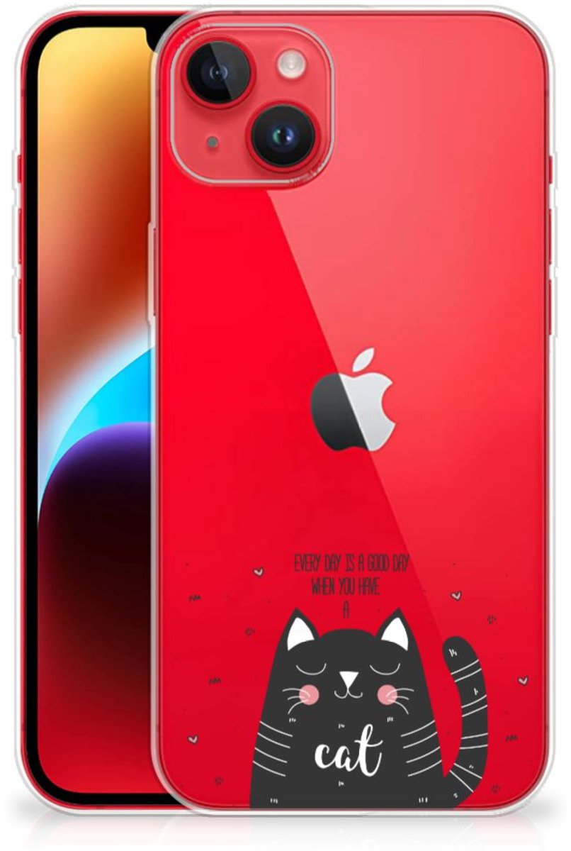 iPhone 14 Plus Telefoonhoesje met Naam Cat Good Day