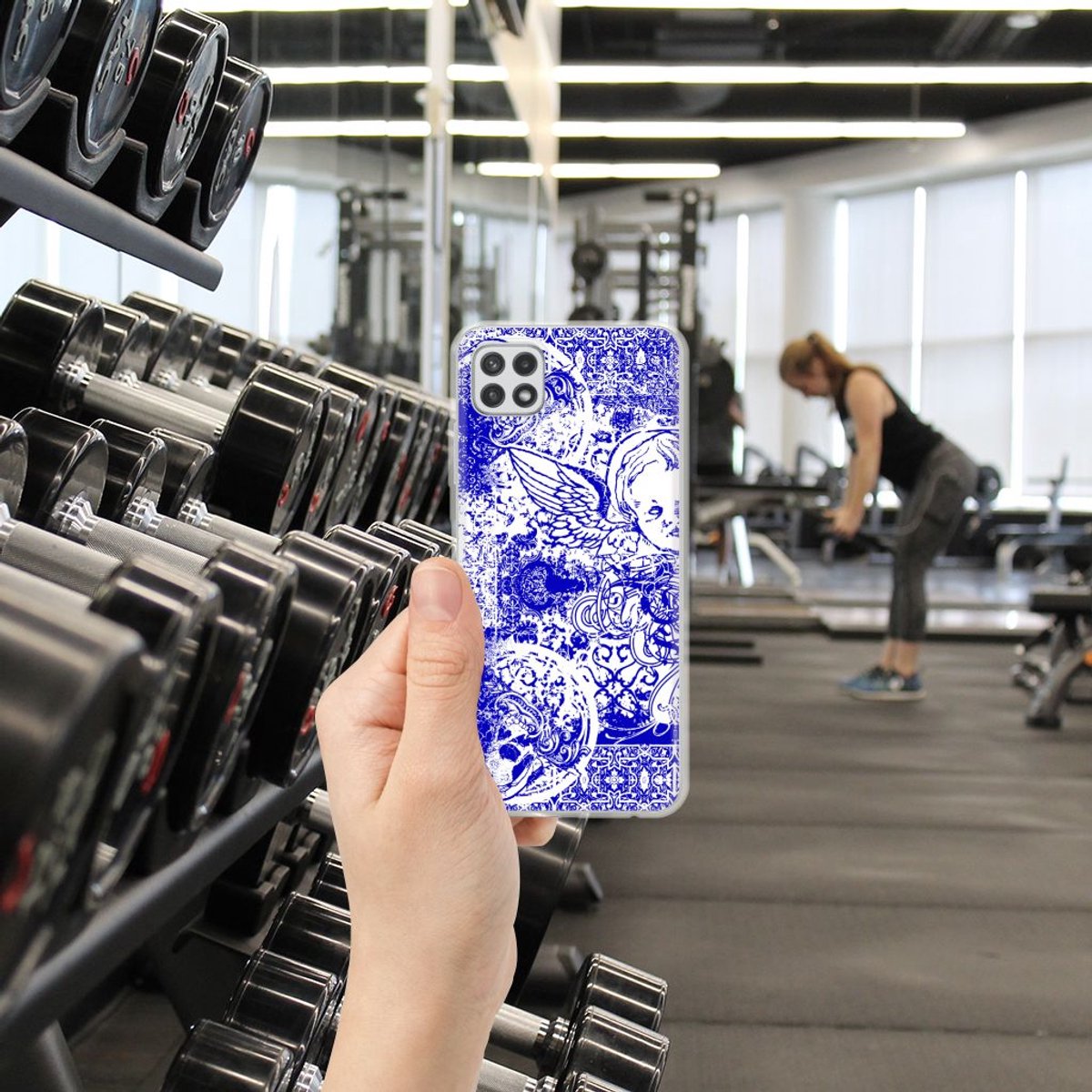 Silicone Back Case Samsung Galaxy A22 5G Angel Skull Blauw