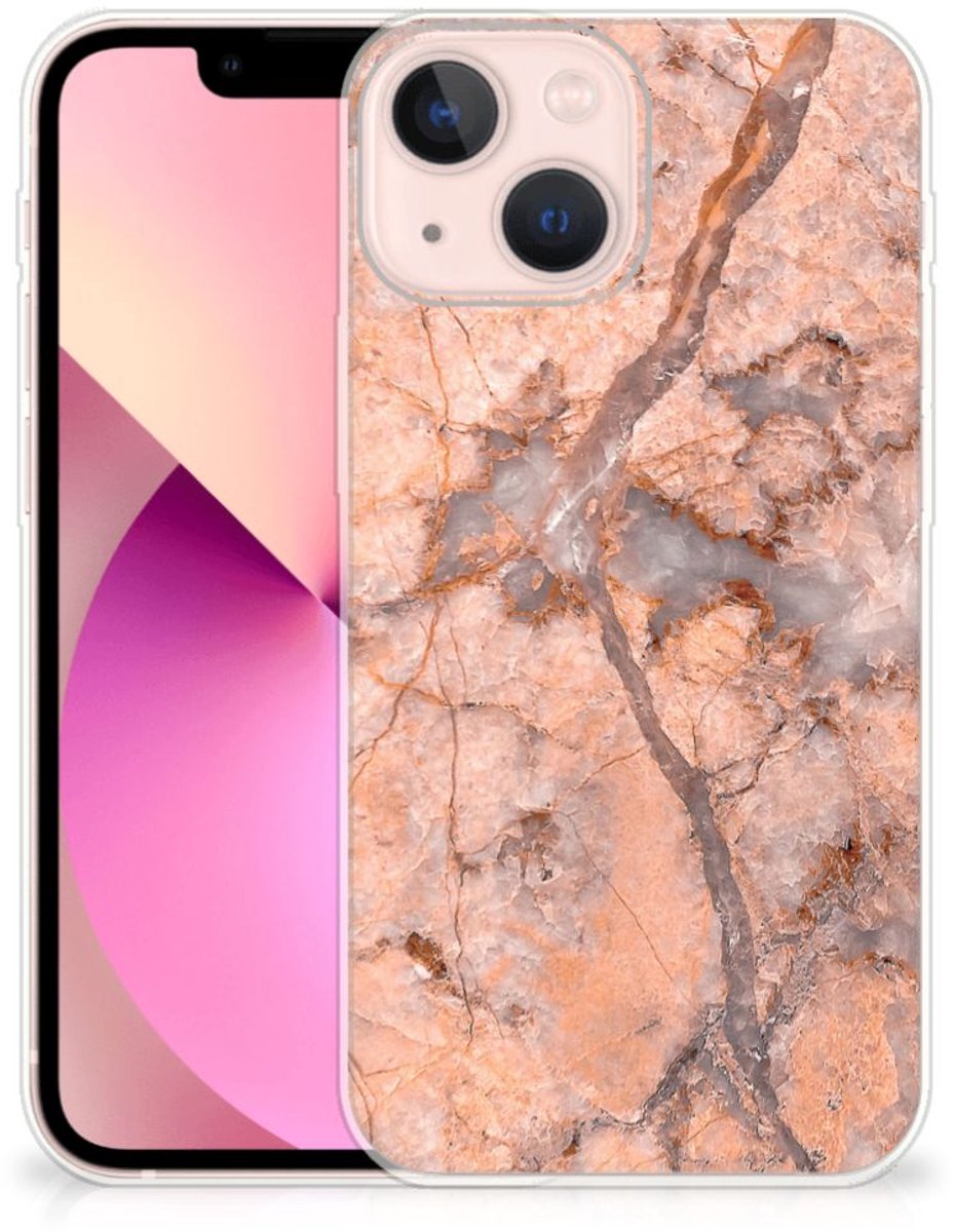 iPhone 13 mini TPU Siliconen Hoesje Marmer Oranje