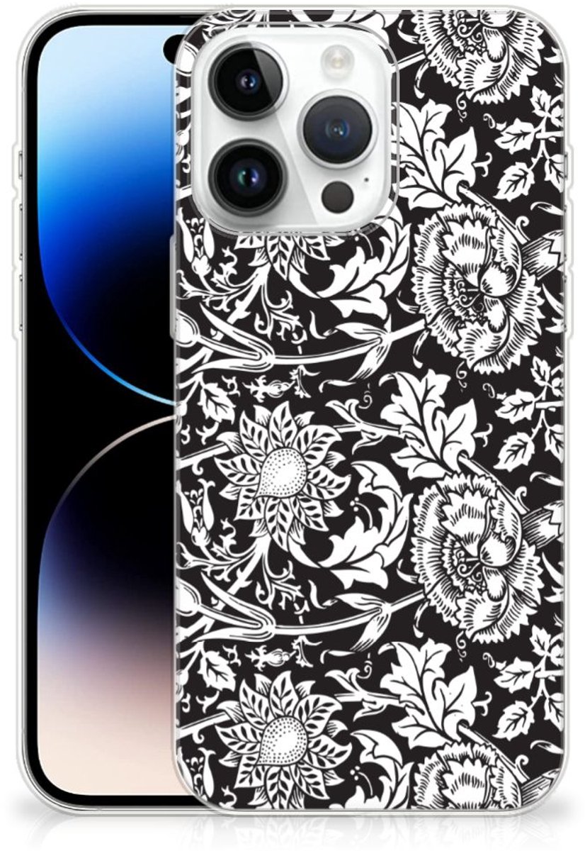 iPhone 14 Pro Max TPU Case Black Flowers