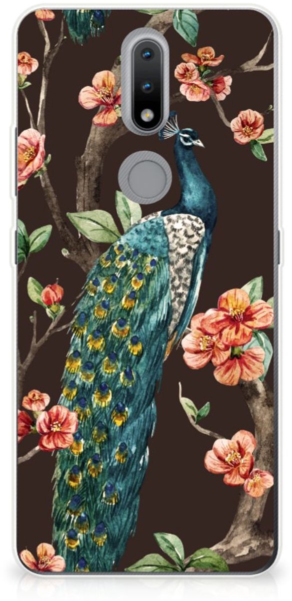 Nokia 2.4 TPU Hoesje Pauw met Bloemen
