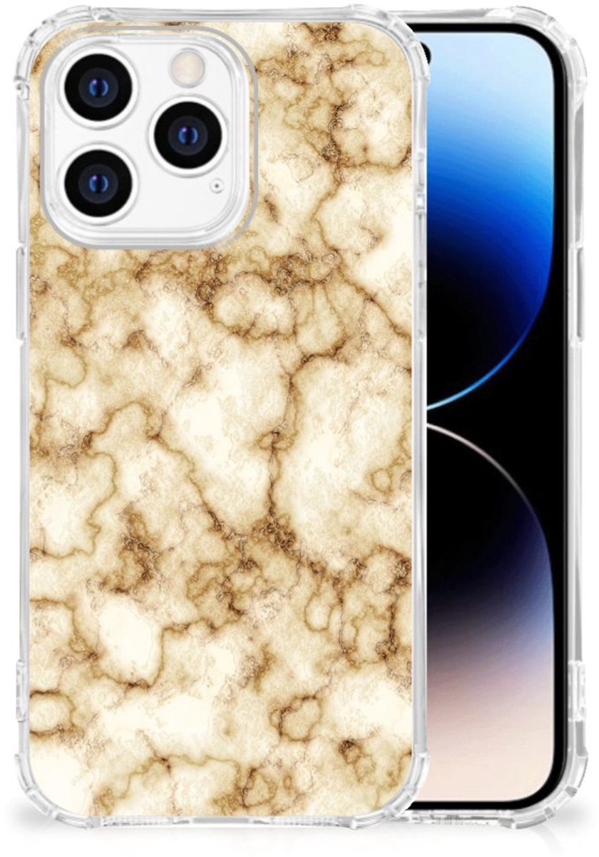 iPhone 14 Pro Anti-Shock Hoesje Marmer Goud