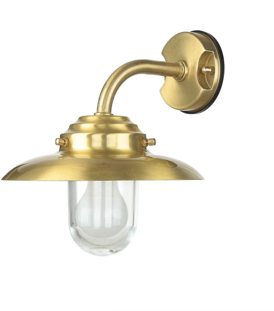 Licht-Erlebnisse SERIFOS Buitenwandlamp messing glas IP64 voor tuin terras 24 cm E27 max. 18 W rustieke maritieme ronde buitenlamp muur