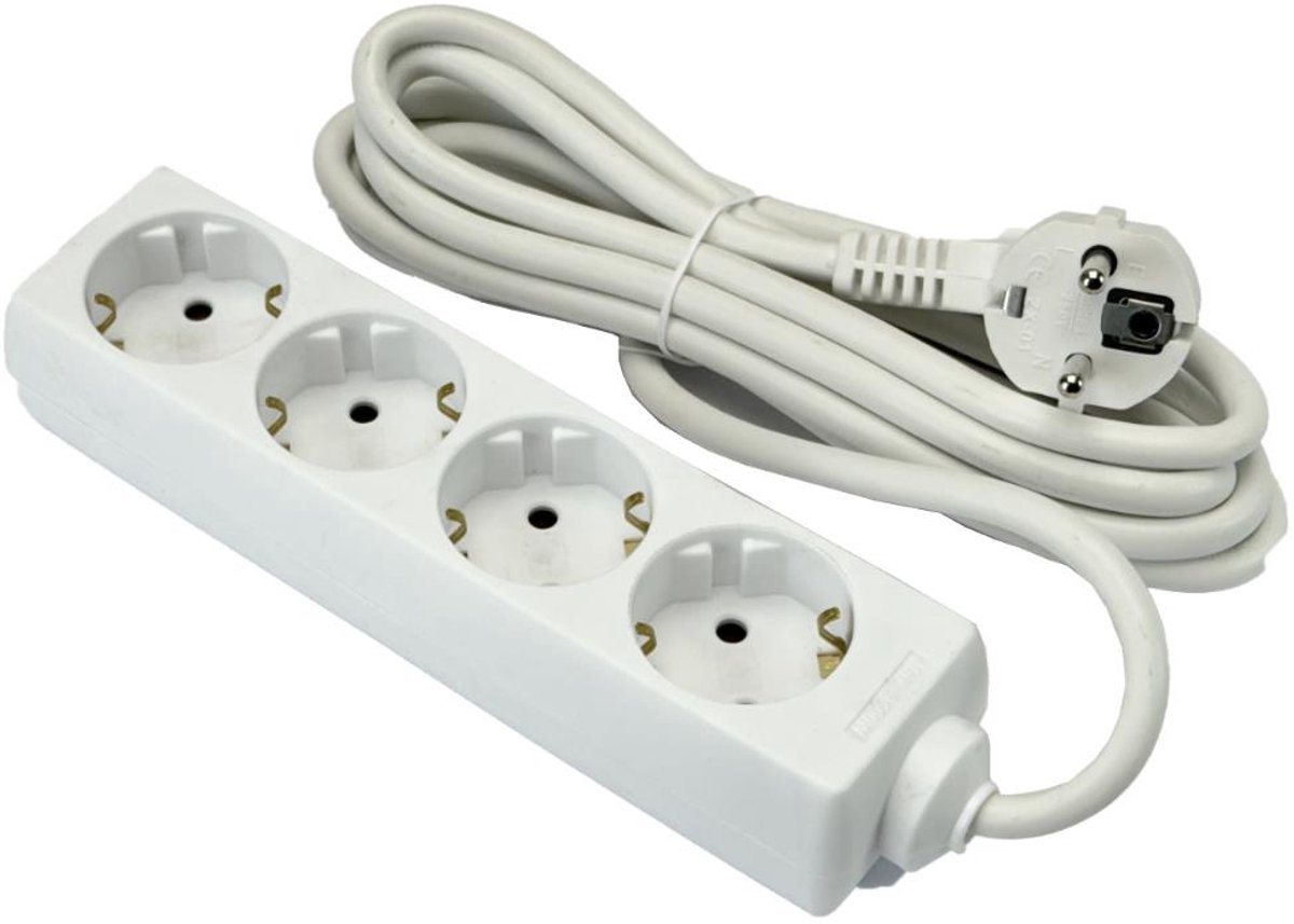 TCD Stekkerdoos RA 4-voudig 3 meter snoer wit