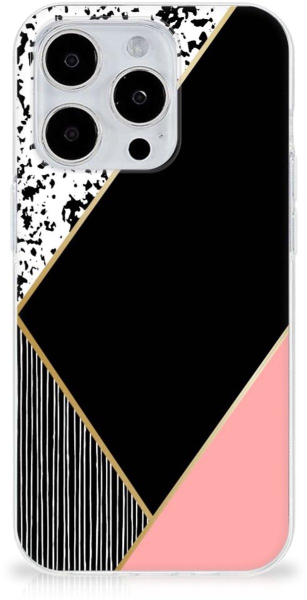 iPhone 15 Pro Max TPU Hoesje Zwart Roze Vormen