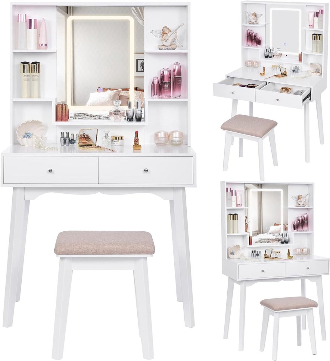 VELTRR® Make Up Tafel met Spiegel - Kaptafel - Voor Vrouwen & Meisjes