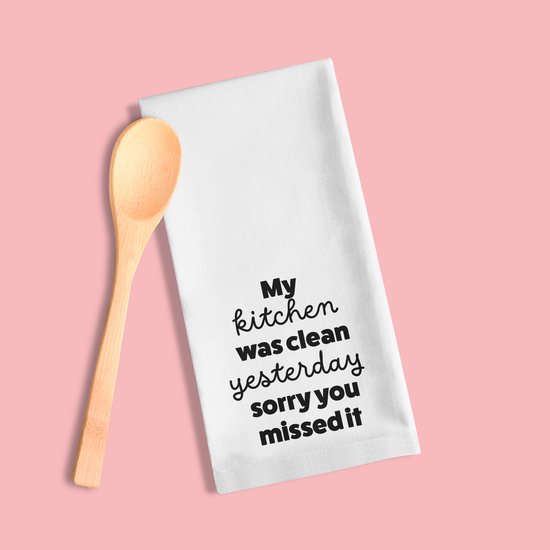 Torchon de cuisine - Texte amusant - Cuisine Clean - Blanc - Katoen