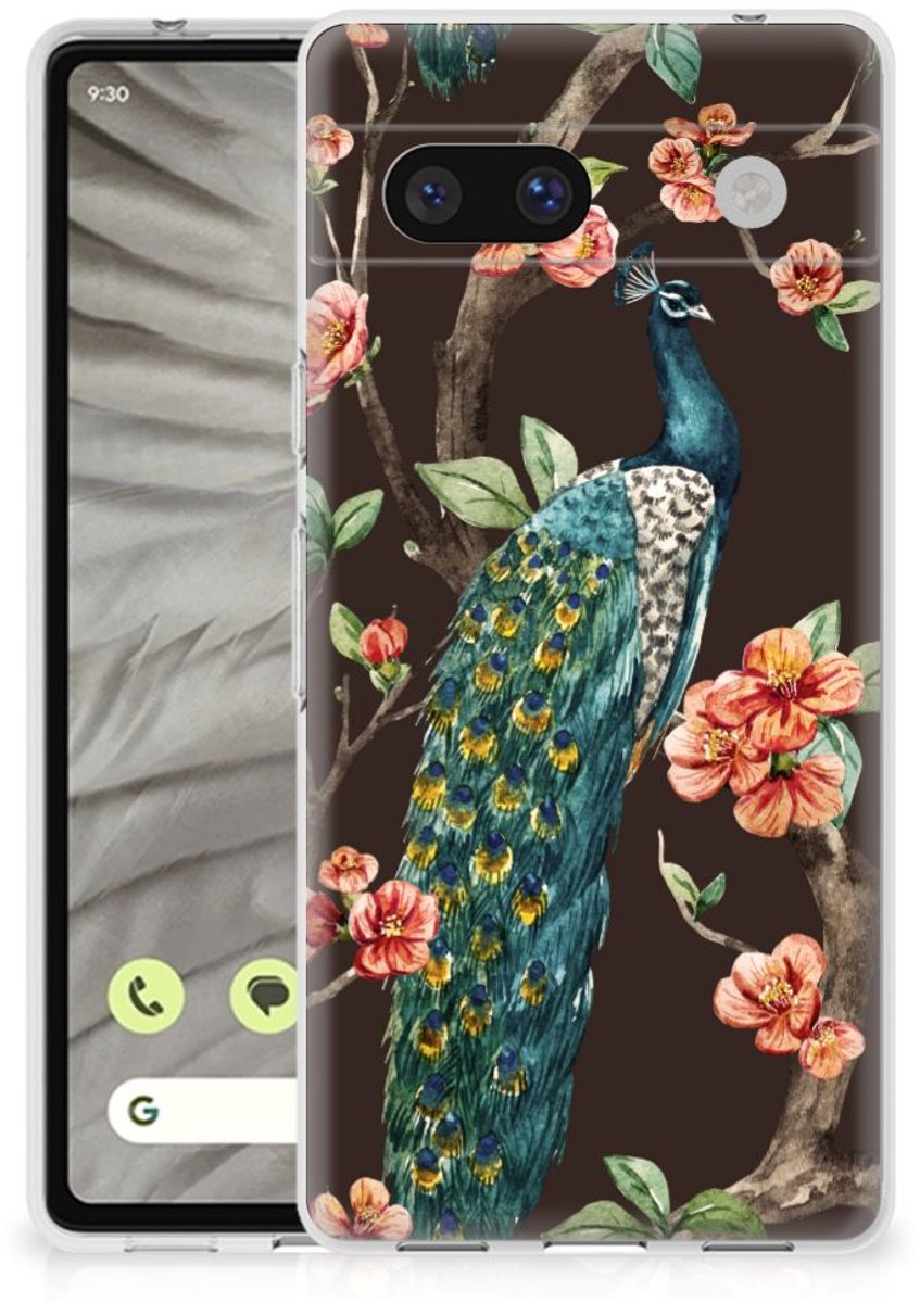 Google Pixel 7A TPU Hoesje Pauw met Bloemen