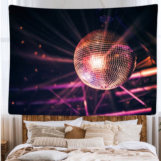 Ulticool - Tapisserie Discobol Discolamp Discoball Discolight - 200x150 cm - Groot tapisserie - Affiche - Argent Or Rose