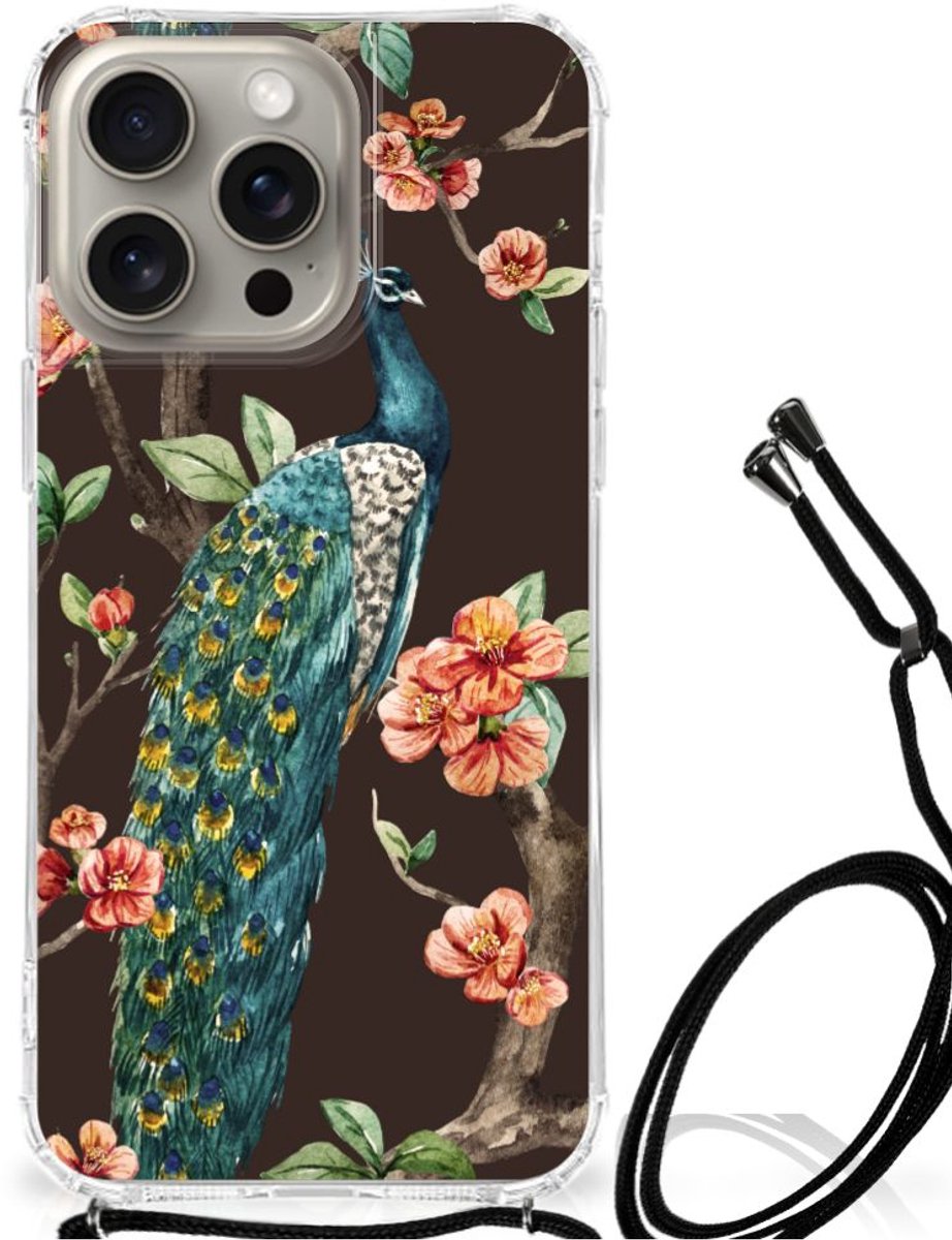 iPhone 15 Pro Max Case Anti-shock Pauw met Bloemen