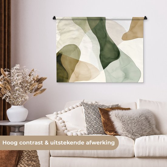 Wandkleed 90x67.5 cm - Wanddoek Japandi - Abstract - Groen - Wandtapijt - Wandkleden