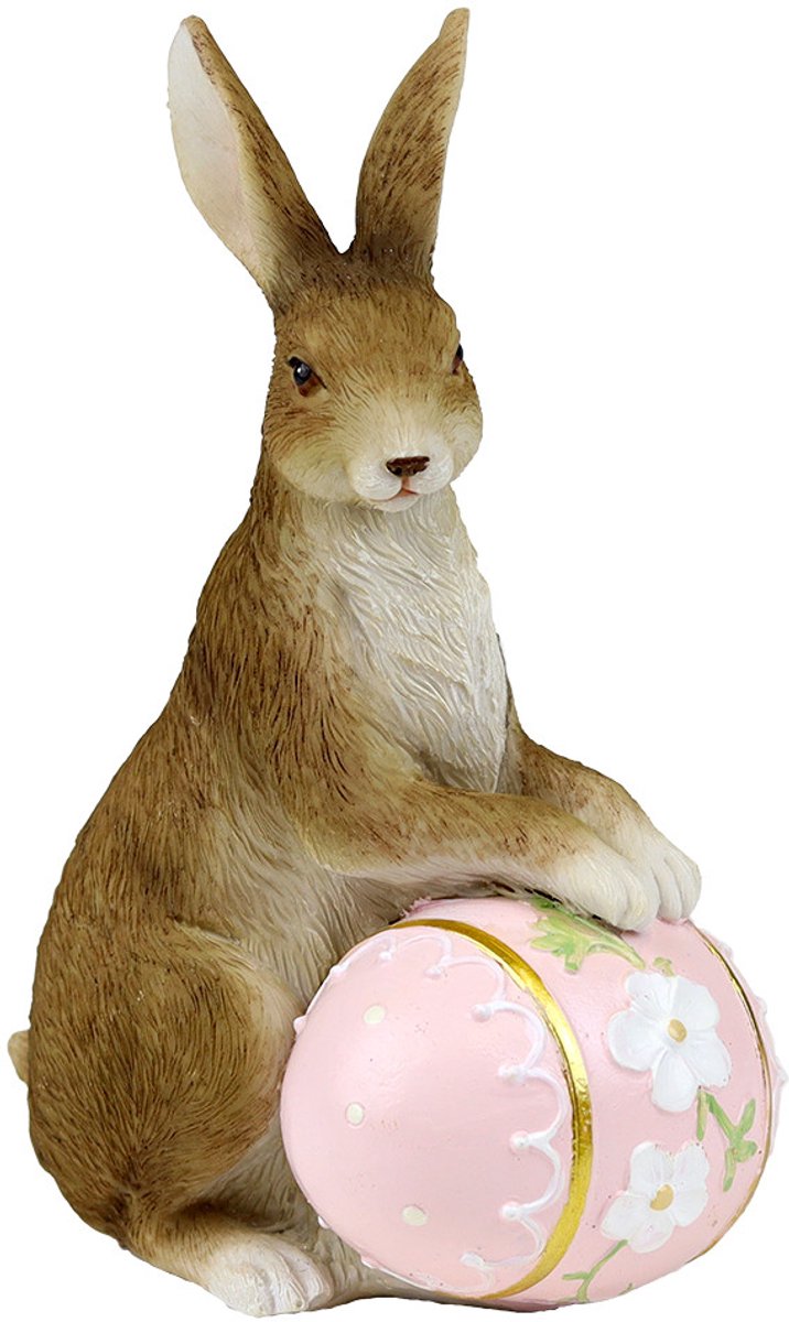 Goodwill Pasen-Konijn met Ei Bruin-Roze 15 cm
