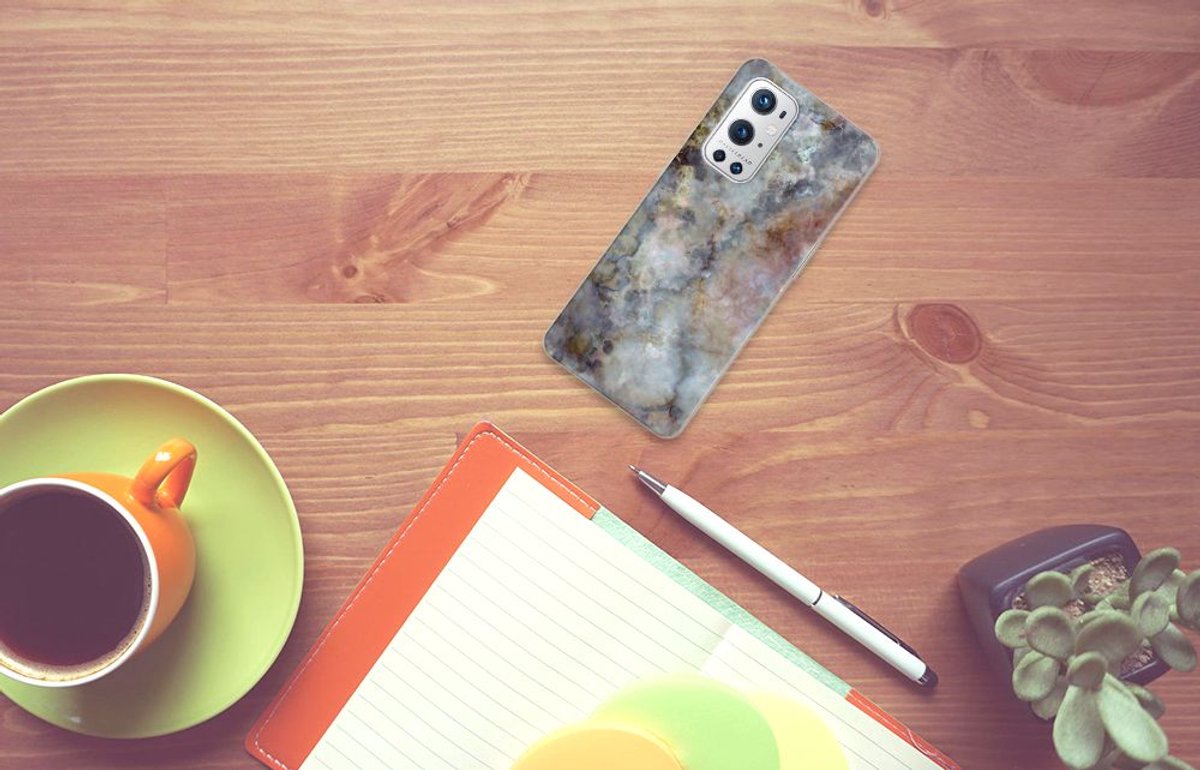 OnePlus 9 Pro TPU Siliconen Hoesje Marmer Grijs