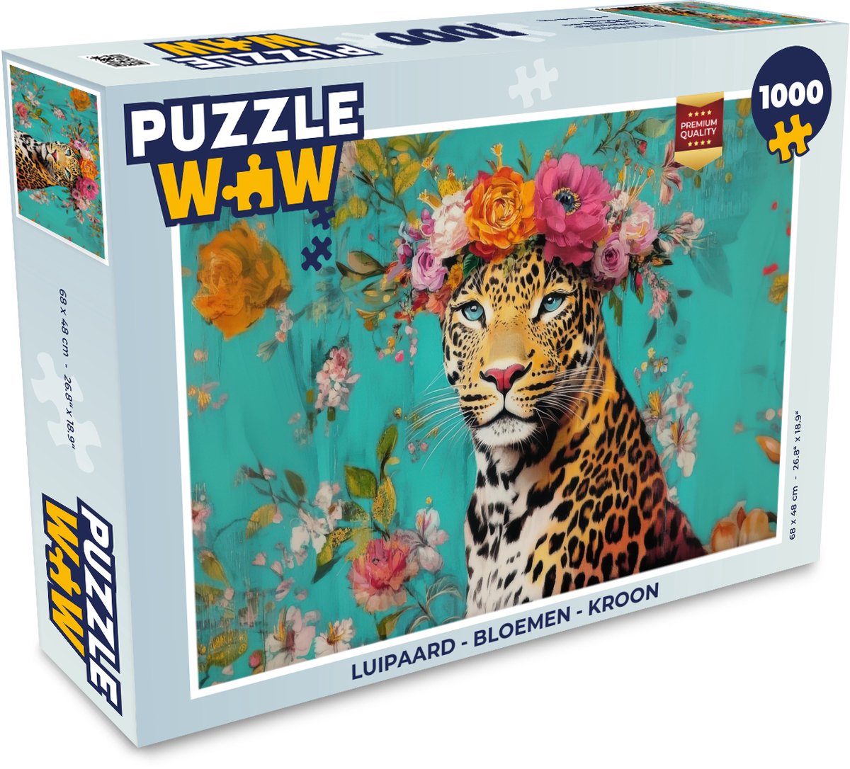 Puzzel Luipaard - Bloemen - Kroon - Legpuzzel - Puzzel 1000 stukjes volwassenen