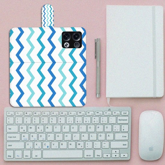 Coque OPPO Reno8 Pro magnétique Cuir PU Protection Etui Housse pour Zigzag Bleu