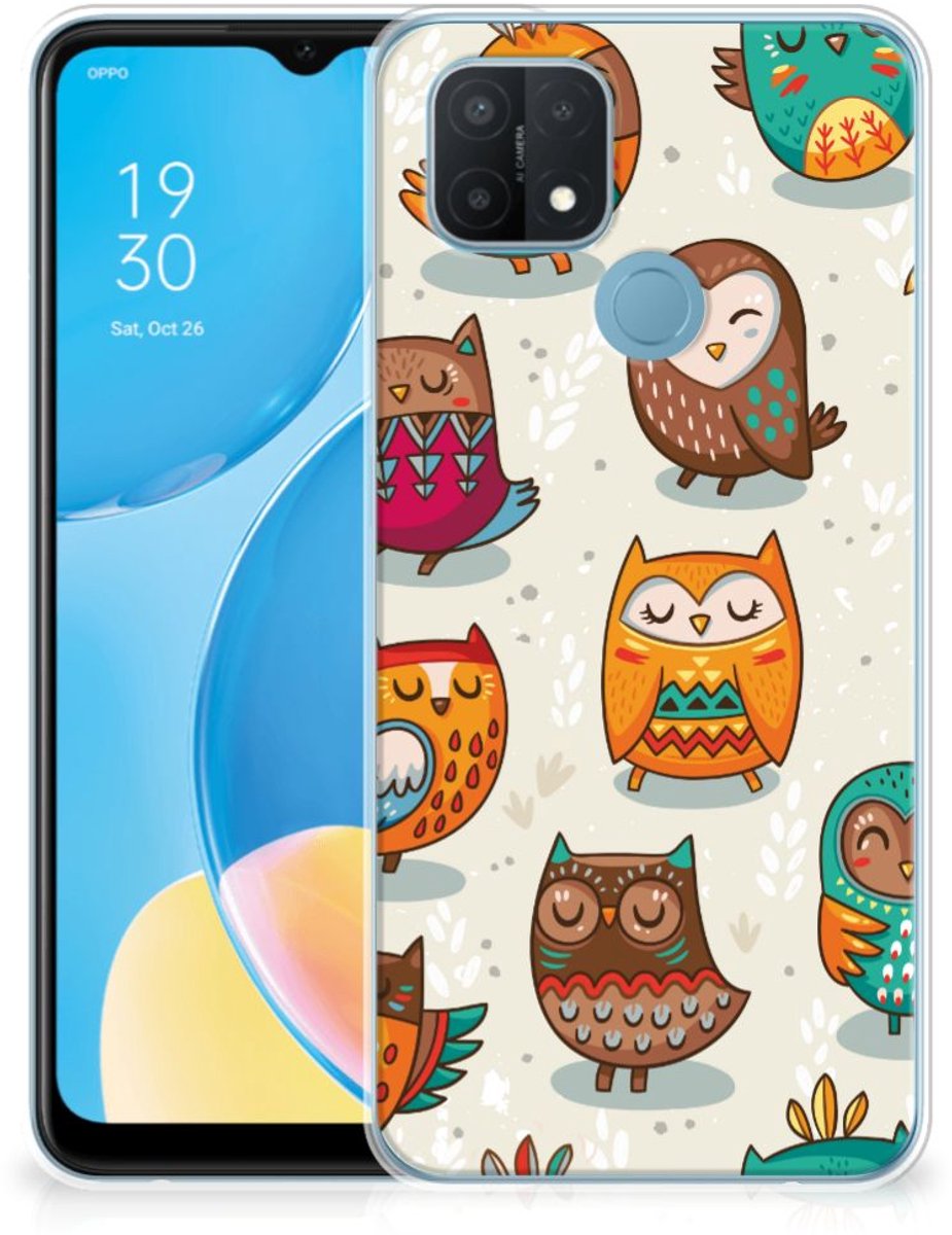 OPPO A15 TPU Hoesje Vrolijke Uilen