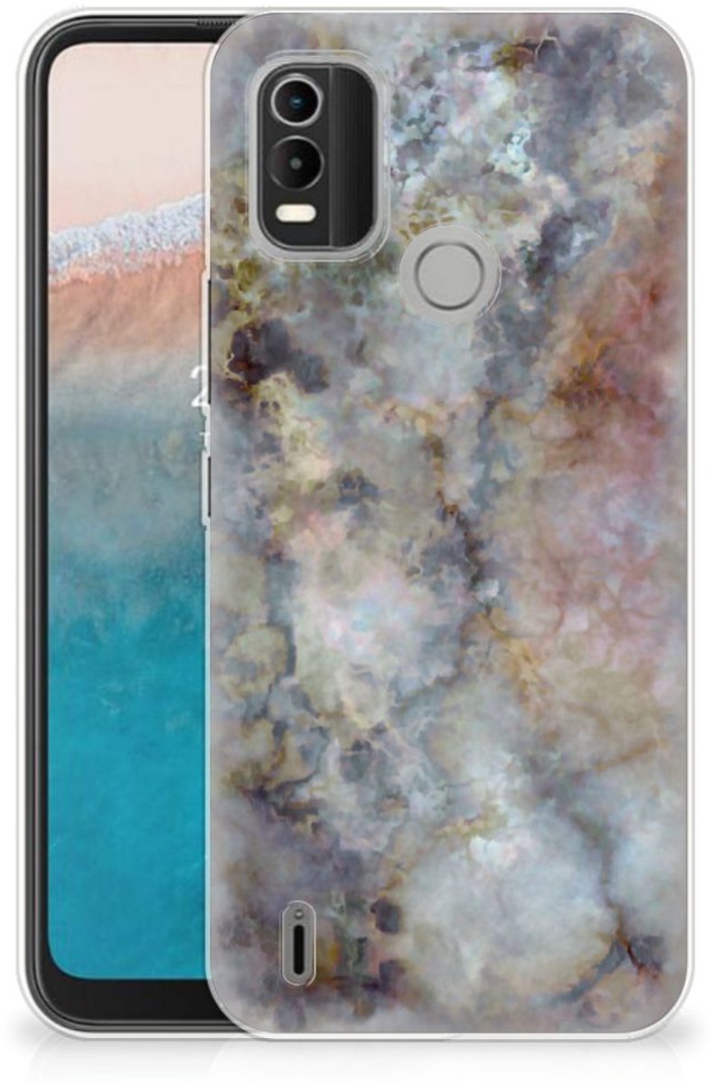 Nokia C21 Plus TPU Siliconen Hoesje Marmer Grijs