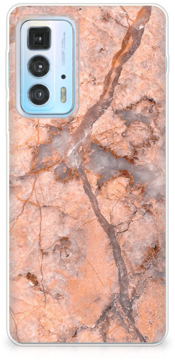 Motorola Edge 20 Pro TPU Siliconen Hoesje Marmer Oranje