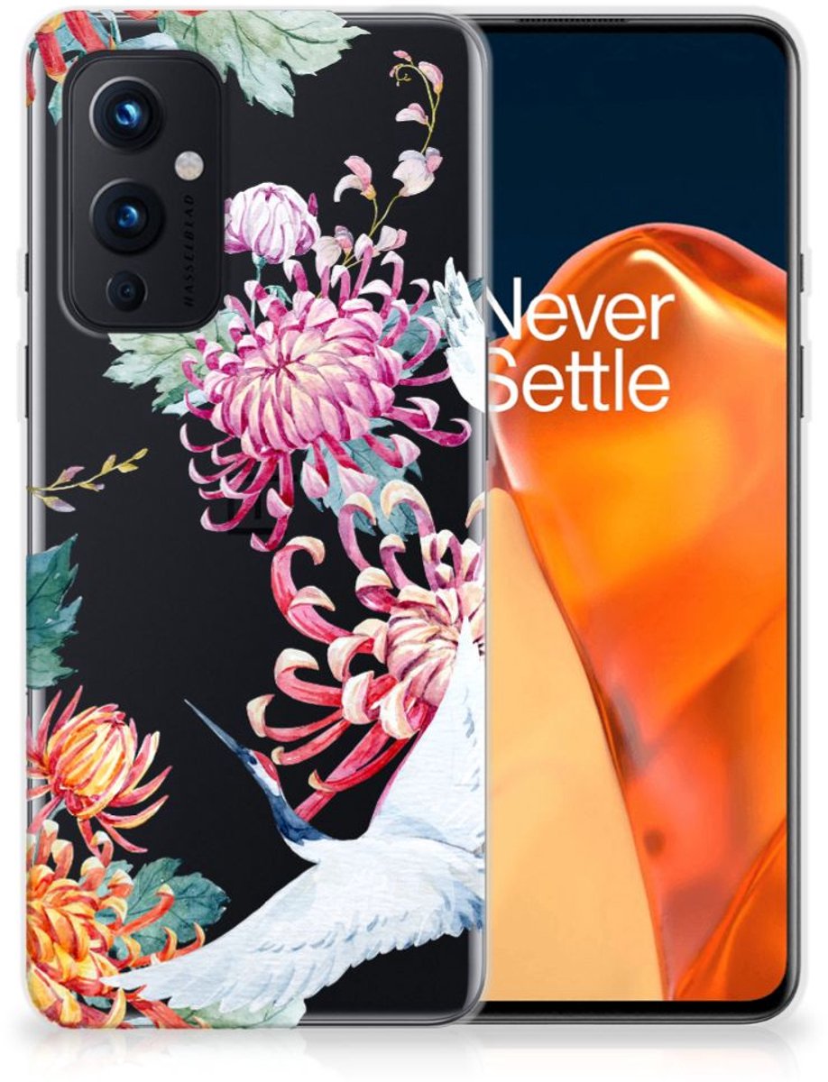 OnePlus 9 TPU Hoesje Bird Flowers