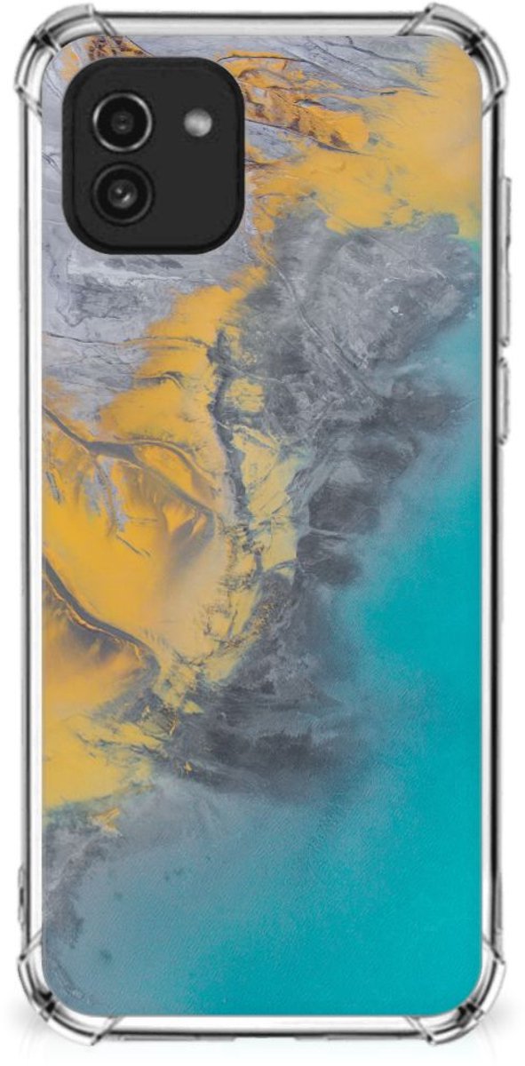 Samsung Galaxy A03 Anti-Shock Hoesje Marble Blue Gold