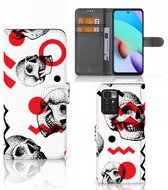 Coque pour téléphone portable Xiaomi Redmi 10 | Coque Redmi Note 11 4G Bookstyle Crâne Rouge