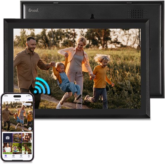 Digitale Fotolijst – Met Wifi – Fotolijst – Digitale Fotolijsten – 10,1" Touchscreen & 160GB – met App – Digitale Fotokader – Zwart – van Saaf