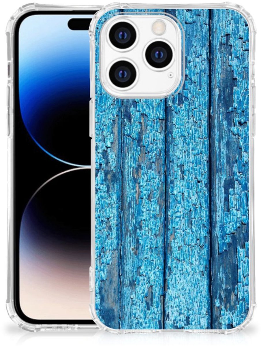 Apple iPhone 14 Pro Max Stevig Telefoonhoesje Wood Blue