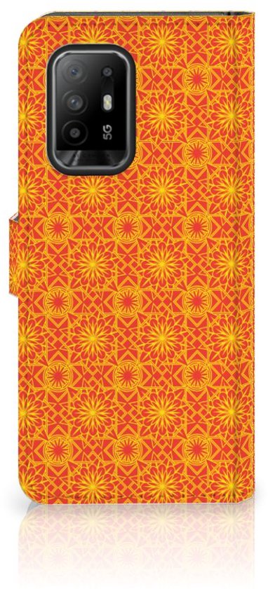 PU Premium Housse pour OPPO Reno5 Z | A94 5G Portefeuille Batik Orange