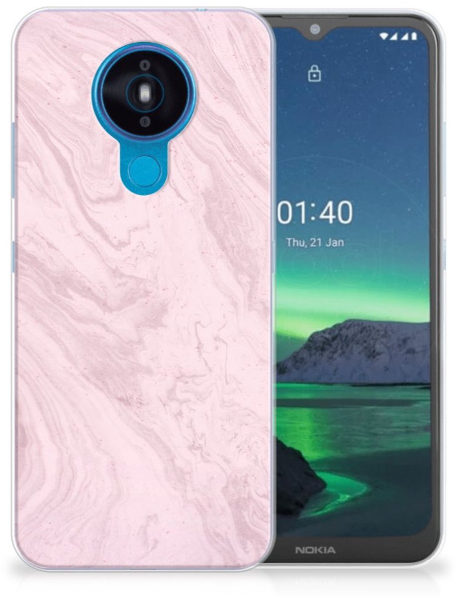 Nokia 1.4 TPU Siliconen Hoesje Marble Pink - Origineel Cadeau Vriendin