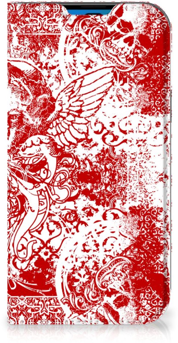 Mobiel BookCase iPhone 14 Pro Angel Skull Rood