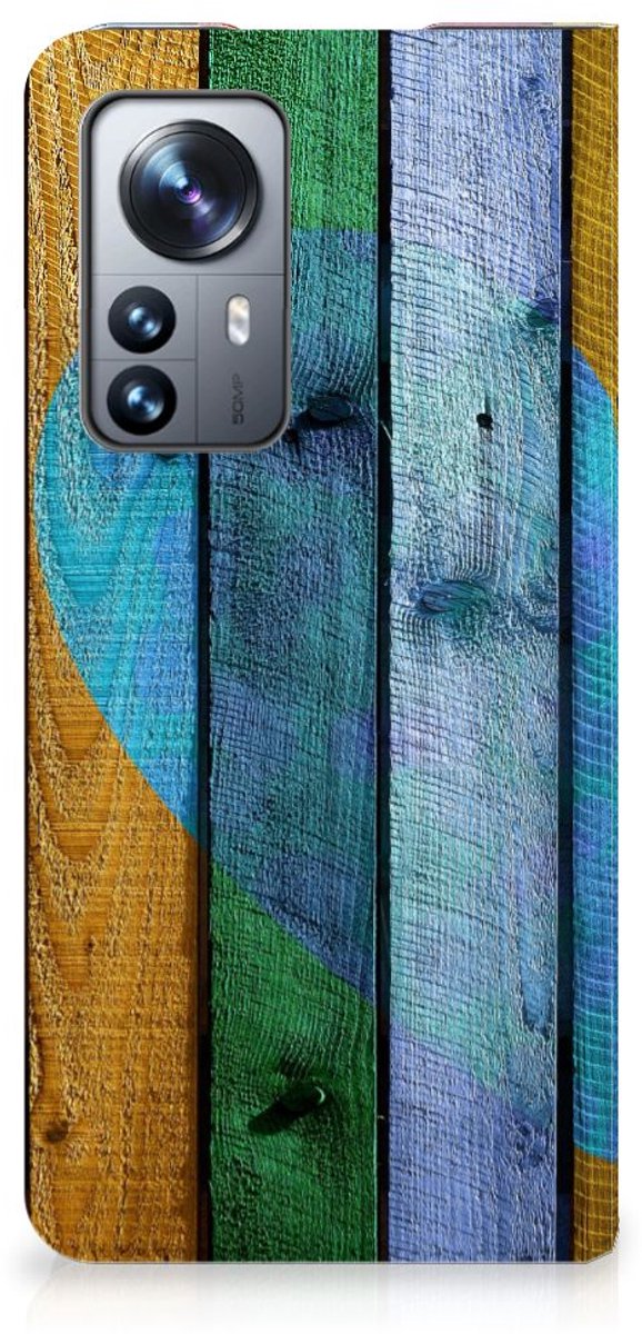 Xiaomi 12 Pro Book Wallet Case Wood Heart - Cadeau voor je Vriend