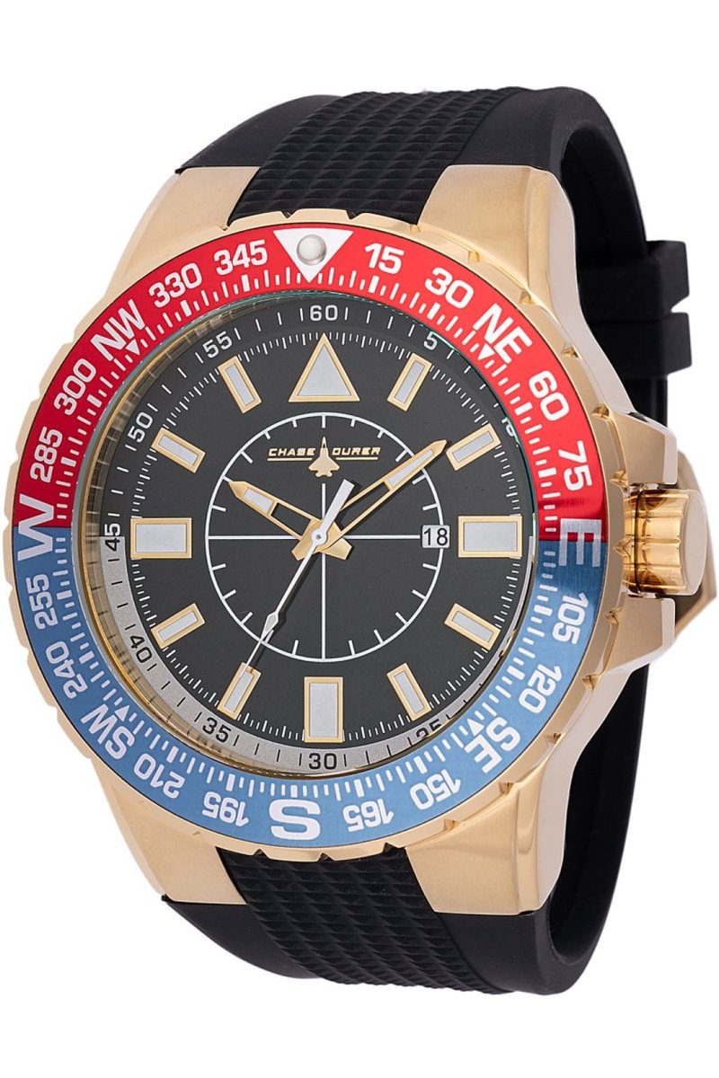 Chase Durer CDW-0104 Heren Horloge - Waterdicht - Analoog - Quartz Uurwerk - Roestvrij Staal met zwarte Wijzerplaat - 52mm