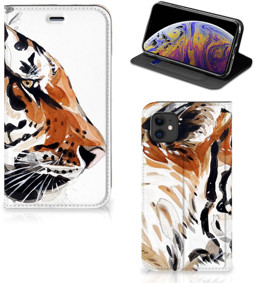 Standcase Hoesje voor Bookcase Apple iPhone 11 Watercolor Tiger